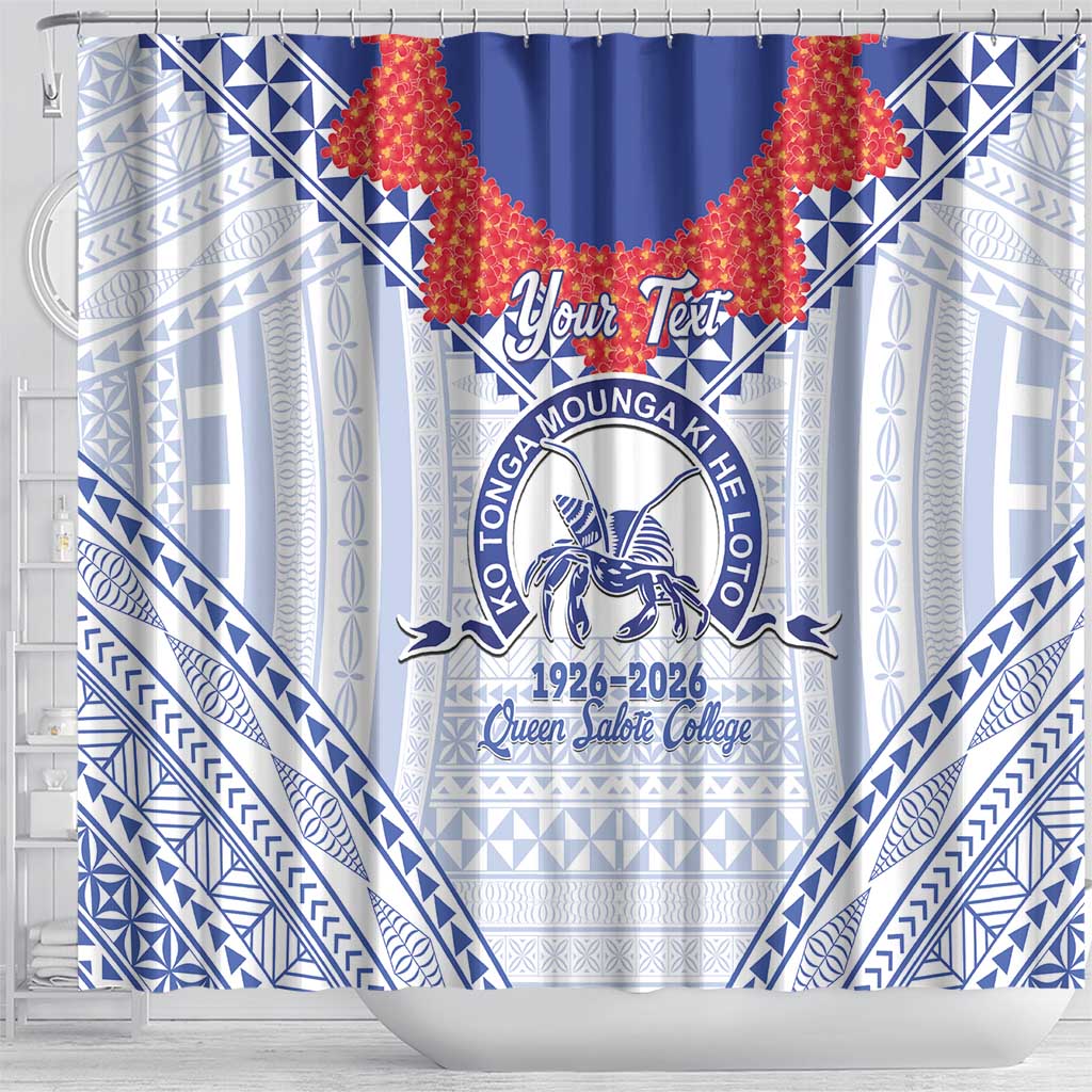 Queen Salote College 100 Years Personalized Shower Curtain Tonga QSC Heilala Lei White Ngatu Pattern