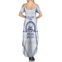 Queen Salote College 100 Years Personalized Summer Maxi Dress Tonga QSC Heilala Lei White Ngatu Pattern LT14 - Polynesian Pride