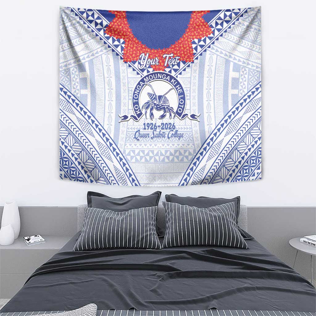 Queen Salote College 100 Years Personalized Tapestry Tonga QSC Heilala Lei White Ngatu Pattern