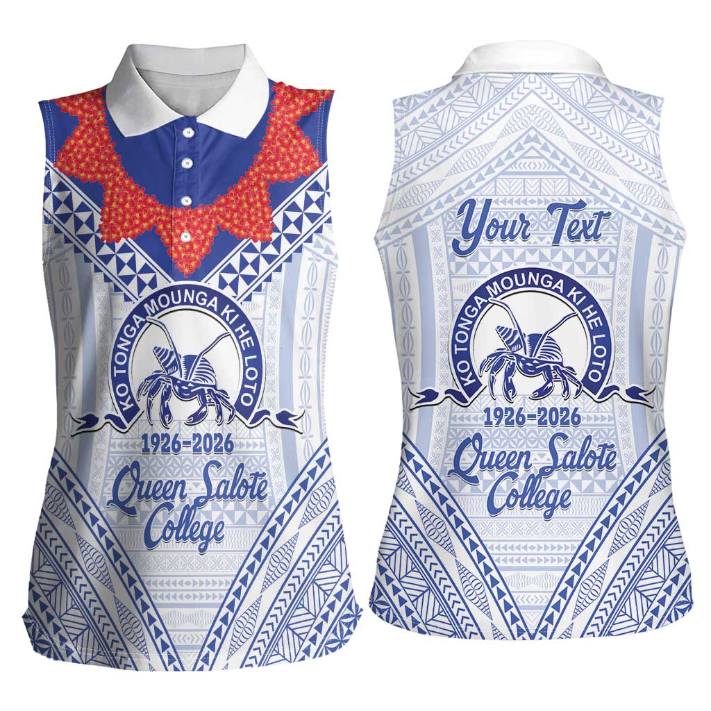 Queen Salote College 100 Years Personalized Women Sleeveless Polo Shirt Tonga QSC Heilala Lei White Ngatu Pattern