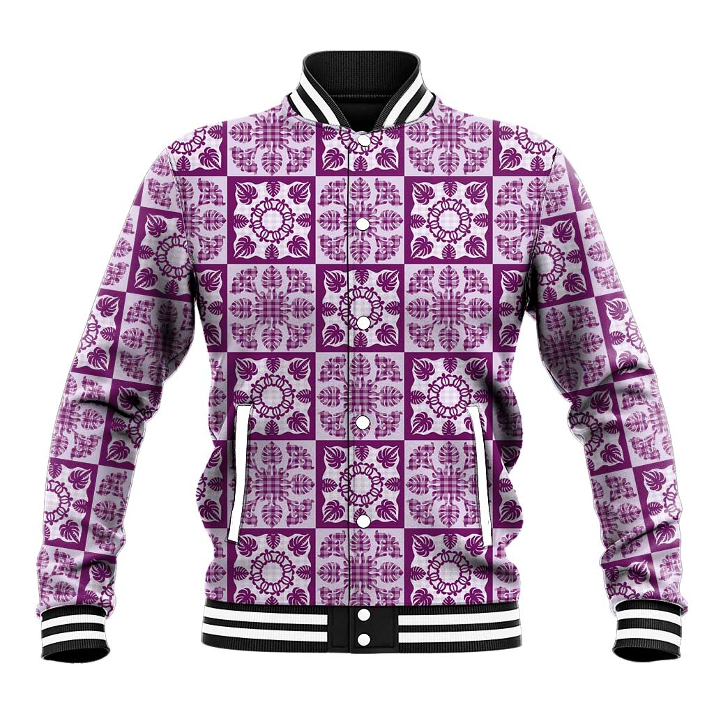 Poni Palaka Quilt Hawaii Baseball Jacket Hawaiian Tropical Monstera Sea Turtle LT14 Unisex Purple - Polynesian Pride