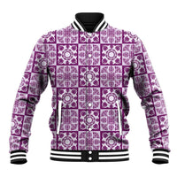 Poni Palaka Quilt Hawaii Baseball Jacket Hawaiian Tropical Monstera Sea Turtle LT14 Unisex Purple - Polynesian Pride