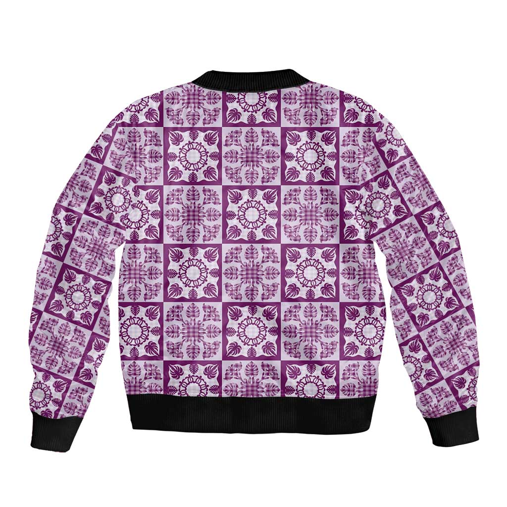 Poni Palaka Quilt Hawaii Bomber Jacket Hawaiian Tropical Monstera Sea Turtle