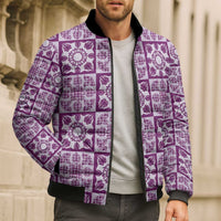 Poni Palaka Quilt Hawaii Bomber Puffer Jacket Hawaiian Tropical Monstera Sea Turtle