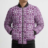 Poni Palaka Quilt Hawaii Bomber Puffer Jacket Hawaiian Tropical Monstera Sea Turtle