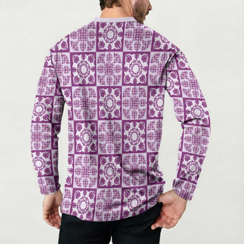 Poni Palaka Quilt Hawaii Button Sweatshirt Hawaiian Tropical Monstera Sea Turtle