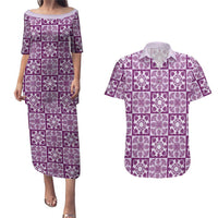 Poni Palaka Quilt Hawaii Couples Matching Puletasi and Hawaiian Shirt Hawaiian Tropical Monstera Sea Turtle LT14 Purple - Polynesian Pride