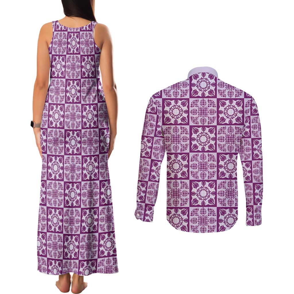 Poni Palaka Quilt Hawaii Couples Matching Tank Maxi Dress and Long Sleeve Button Shirt Hawaiian Tropical Monstera Sea Turtle LT14 - Polynesian Pride