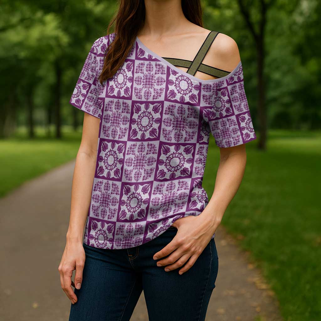 Poni Palaka Quilt Hawaii Cross Shoulder Shirt Hawaiian Tropical Monstera Sea Turtle