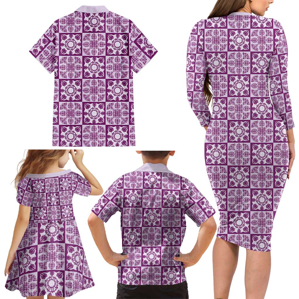 Poni Palaka Quilt Hawaii Family Matching Long Sleeve Bodycon Dress and Hawaiian Shirt Hawaiian Tropical Monstera Sea Turtle LT14 - Polynesian Pride