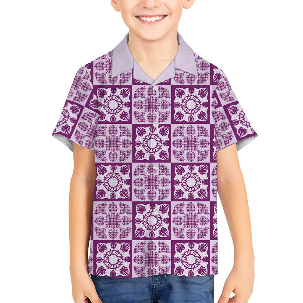Poni Palaka Quilt Hawaii Family Matching Long Sleeve Bodycon Dress and Hawaiian Shirt Hawaiian Tropical Monstera Sea Turtle LT14 Son's Shirt Purple - Polynesian Pride