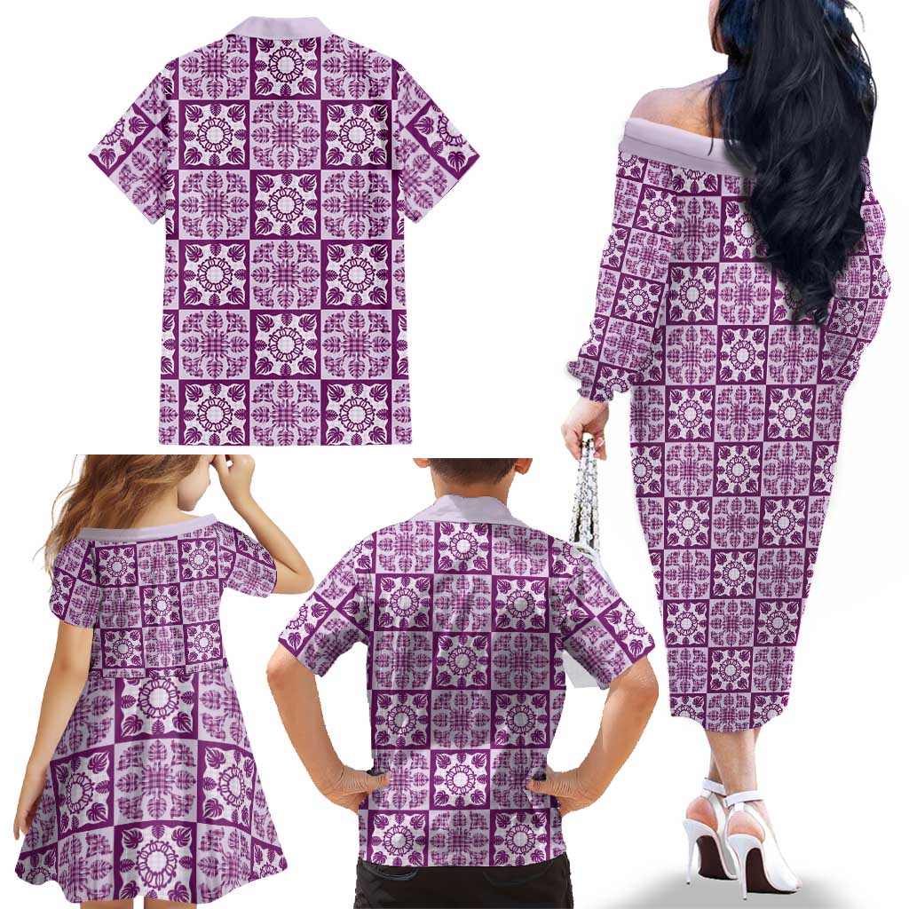 Poni Palaka Quilt Hawaii Family Matching Off The Shoulder Long Sleeve Dress and Hawaiian Shirt Hawaiian Tropical Monstera Sea Turtle LT14 - Polynesian Pride