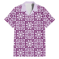 Poni Palaka Quilt Hawaii Family Matching Off The Shoulder Long Sleeve Dress and Hawaiian Shirt Hawaiian Tropical Monstera Sea Turtle LT14 Dad's Shirt - Short Sleeve Purple - Polynesian Pride