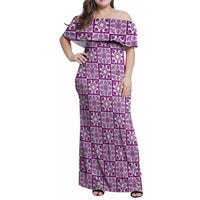 Poni Palaka Quilt Hawaii Family Matching Off Shoulder Maxi Dress and Hawaiian Shirt Hawaiian Tropical Monstera Sea Turtle LT14 Mom's Dress Purple - Polynesian Pride