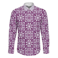 Poni Palaka Quilt Hawaii Family Matching Summer Maxi Dress and Hawaiian Shirt Hawaiian Tropical Monstera Sea Turtle LT14 Dad's Shirt - Long Sleeve Purple - Polynesian Pride