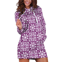 Poni Palaka Quilt Hawaii Hoodie Dress Hawaiian Tropical Monstera Sea Turtle LT14 Purple - Polynesian Pride