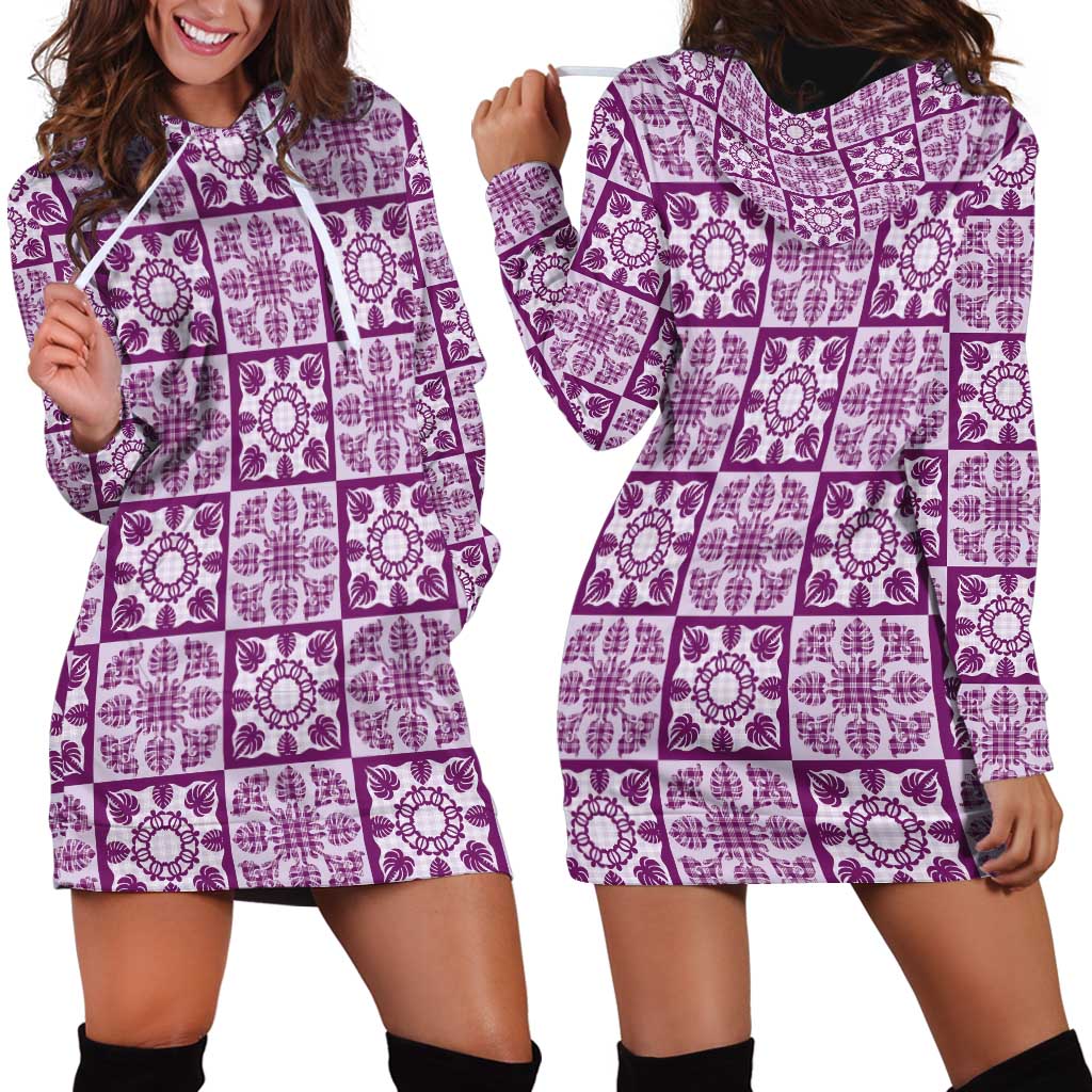 Poni Palaka Quilt Hawaii Hoodie Dress Hawaiian Tropical Monstera Sea Turtle LT14 - Polynesian Pride