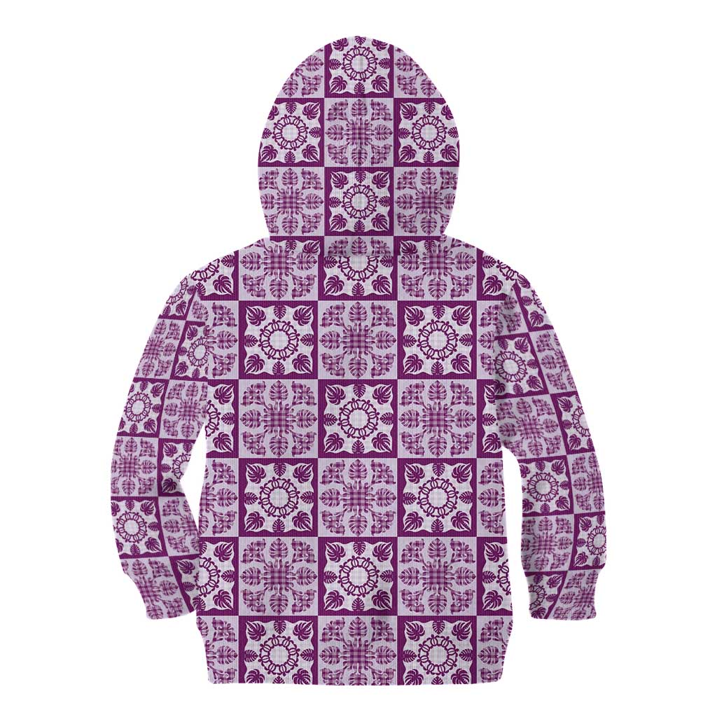 Poni Palaka Quilt Hawaii Kid Hoodie Hawaiian Tropical Monstera Sea Turtle