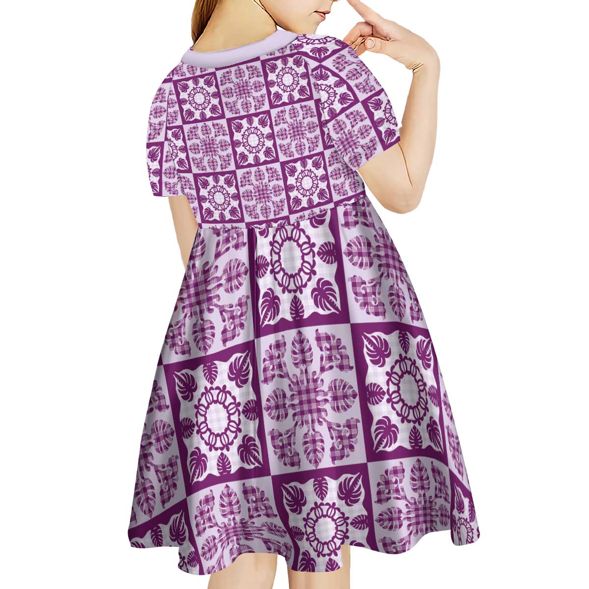 Poni Palaka Quilt Hawaii Kid Short Sleeve Dress Hawaiian Tropical Monstera Sea Turtle LT14 - Polynesian Pride