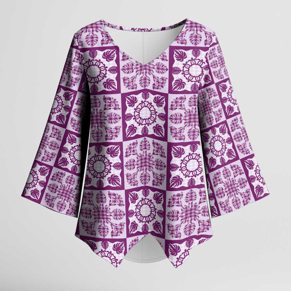 Poni Palaka Quilt Hawaii Kimono Sleeve Blouse Hawaiian Tropical Monstera Sea Turtle