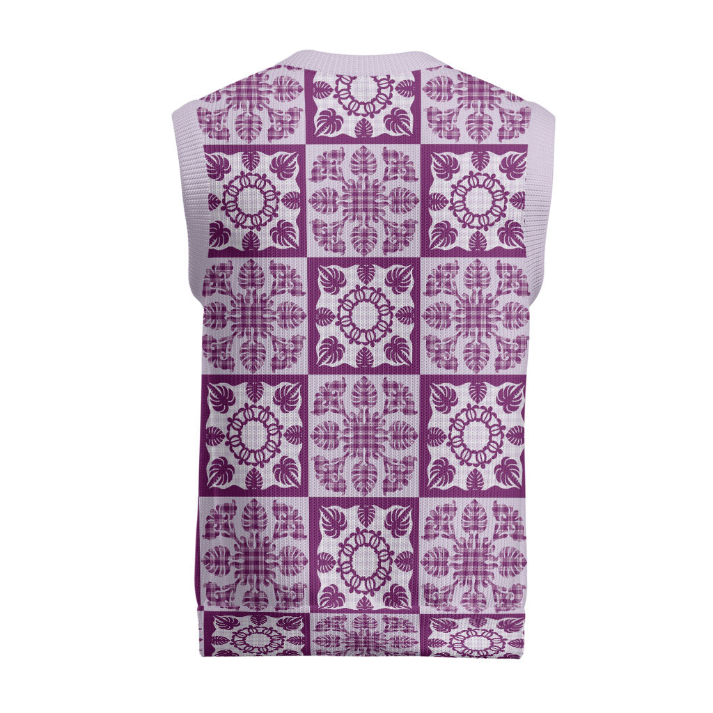 Poni Palaka Quilt Hawaii Christmas Knitted V-Neck Vest Hawaiian Tropical Monstera Sea Turtle LT14 - Polynesian Pride
