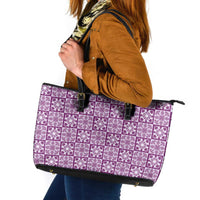 Poni Palaka Quilt Hawaii Leather Tote Bag Hawaiian Tropical Monstera Sea Turtle LT14 Purple - Polynesian Pride