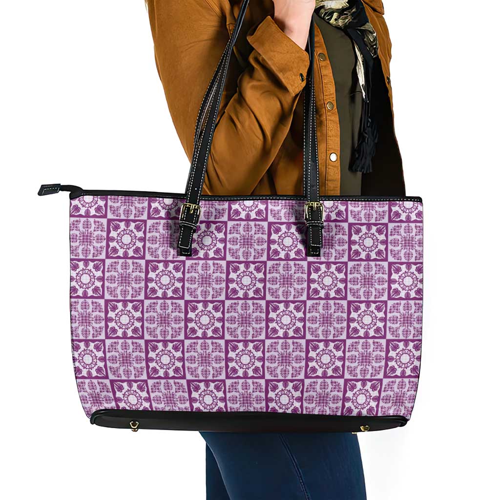 Poni Palaka Quilt Hawaii Leather Tote Bag Hawaiian Tropical Monstera Sea Turtle LT14 - Polynesian Pride