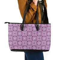 Poni Palaka Quilt Hawaii Leather Tote Bag Hawaiian Tropical Monstera Sea Turtle LT14 - Polynesian Pride