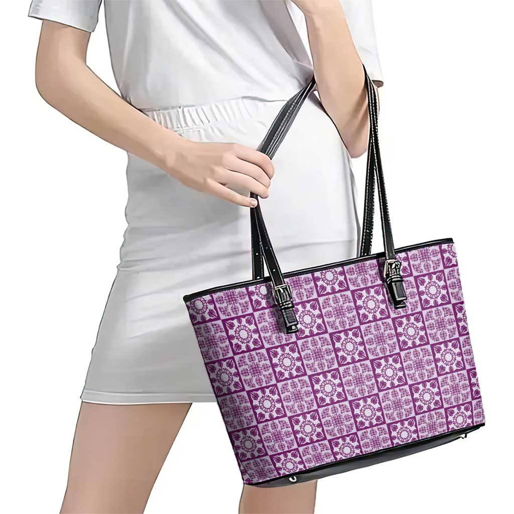 Poni Palaka Quilt Hawaii Leather Tote Bag Hawaiian Tropical Monstera Sea Turtle LT14 - Polynesian Pride
