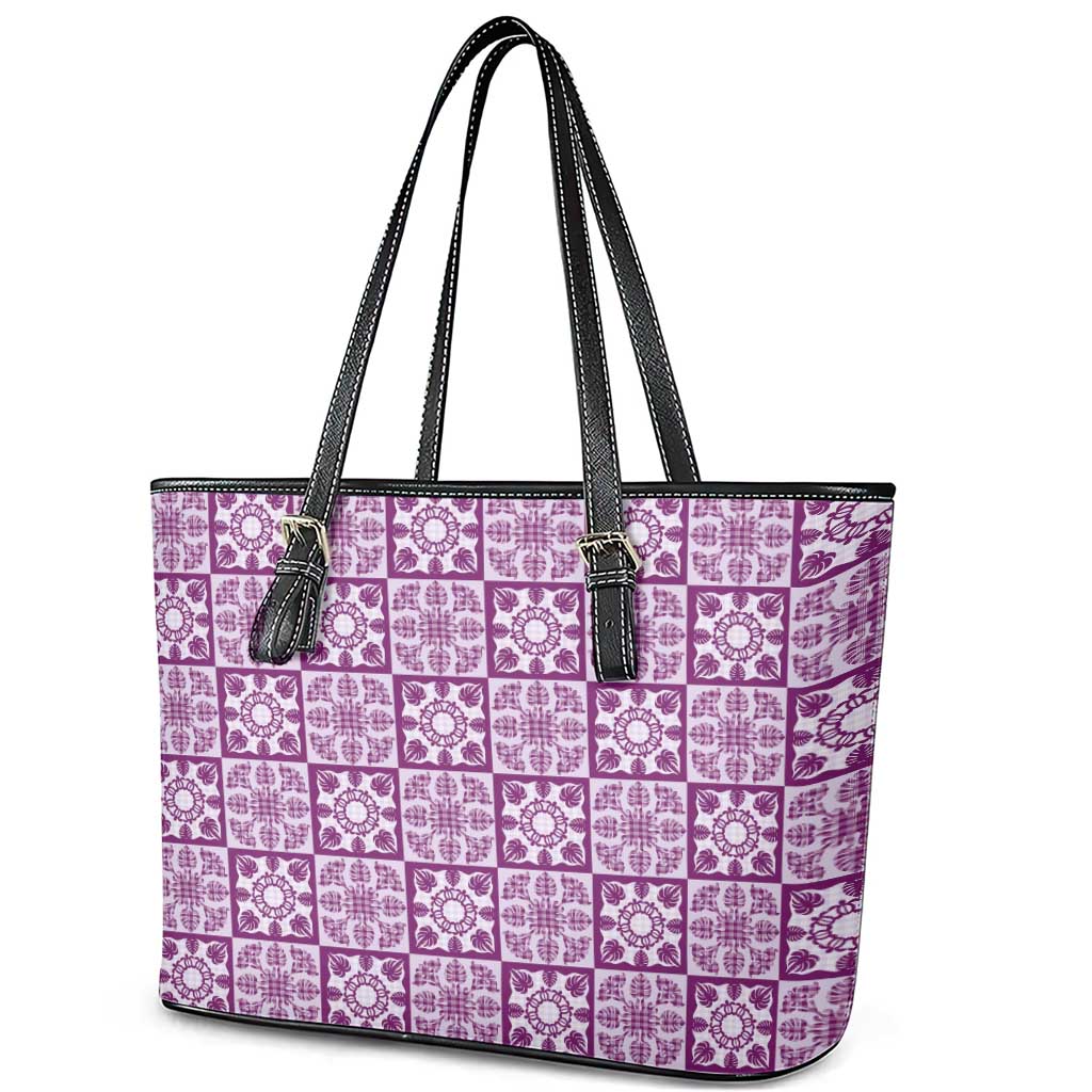 Poni Palaka Quilt Hawaii Leather Tote Bag Hawaiian Tropical Monstera Sea Turtle LT14 - Polynesian Pride