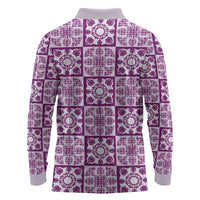 Poni Palaka Quilt Hawaii Long Sleeve Polo Shirt Hawaiian Tropical Monstera Sea Turtle LT14 - Polynesian Pride
