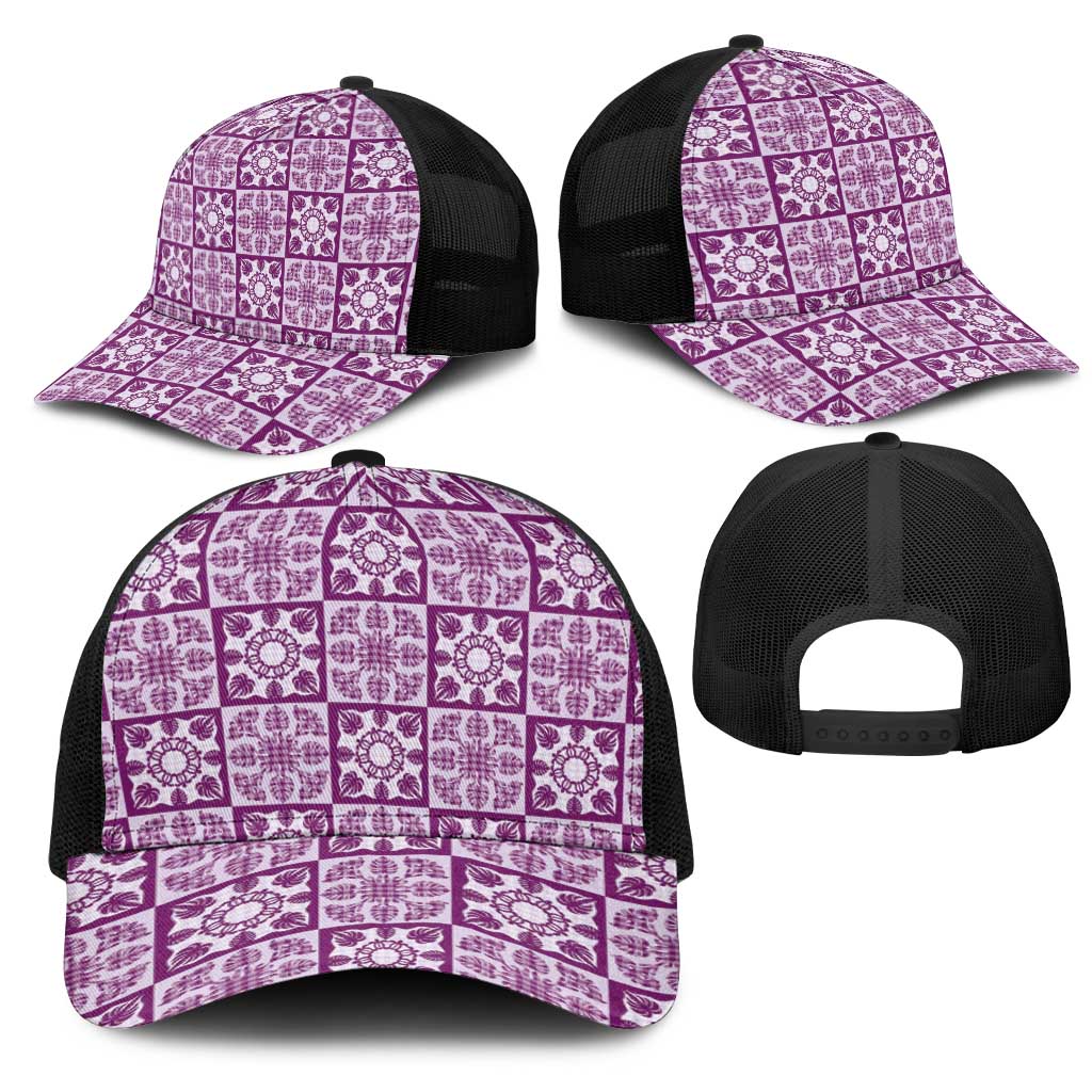 Poni Palaka Quilt Hawaii Mesh Trucker Cap Hawaiian Tropical Monstera Sea Turtle