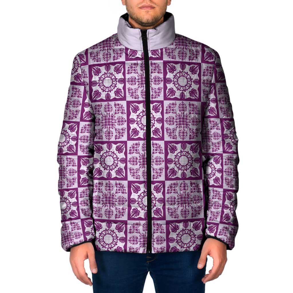 Poni Palaka Quilt Hawaii Padded Jacket Hawaiian Tropical Monstera Sea Turtle LT14 Men Purple - Polynesian Pride