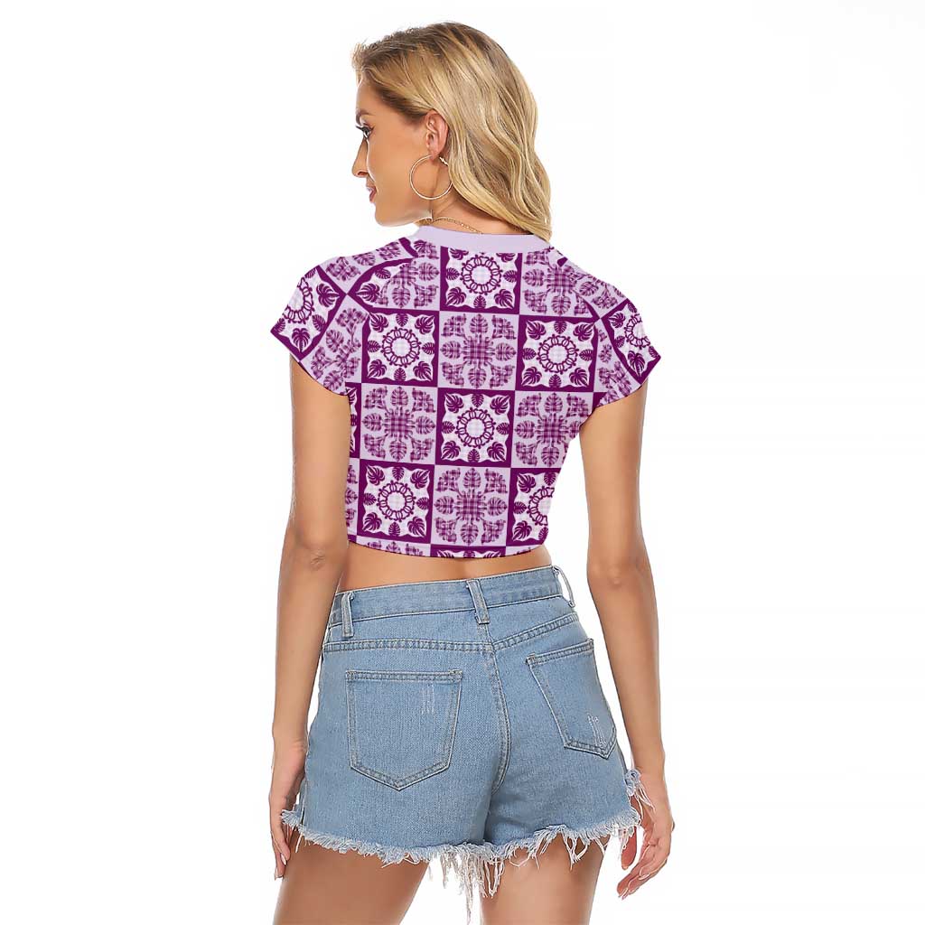 Poni Palaka Quilt Hawaii Raglan Cropped T Shirt Hawaiian Tropical Monstera Sea Turtle