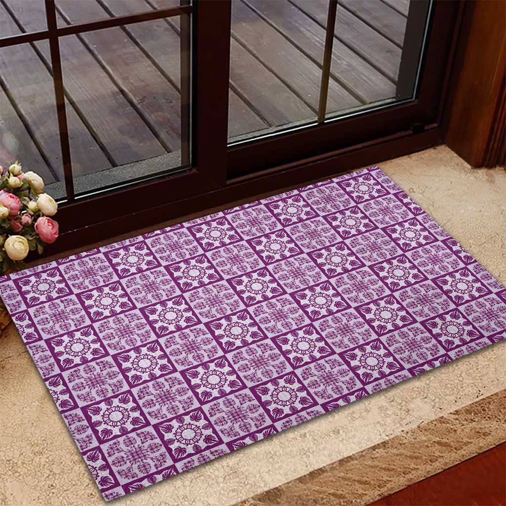 Poni Palaka Quilt Hawaii Rubber Doormat Hawaiian Tropical Monstera Sea Turtle