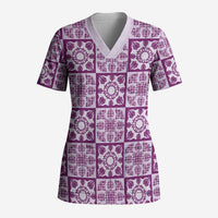 Poni Palaka Quilt Hawaii Scrub Top Hawaiian Tropical Monstera Sea Turtle LT14 Adult Purple - Polynesian Pride