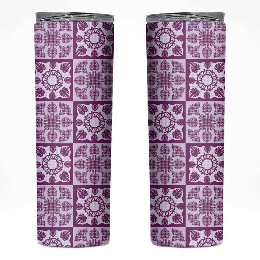 Poni Palaka Quilt Hawaii Skinny Tumbler Hawaiian Tropical Monstera Sea Turtle LT14 Purple - Polynesian Pride