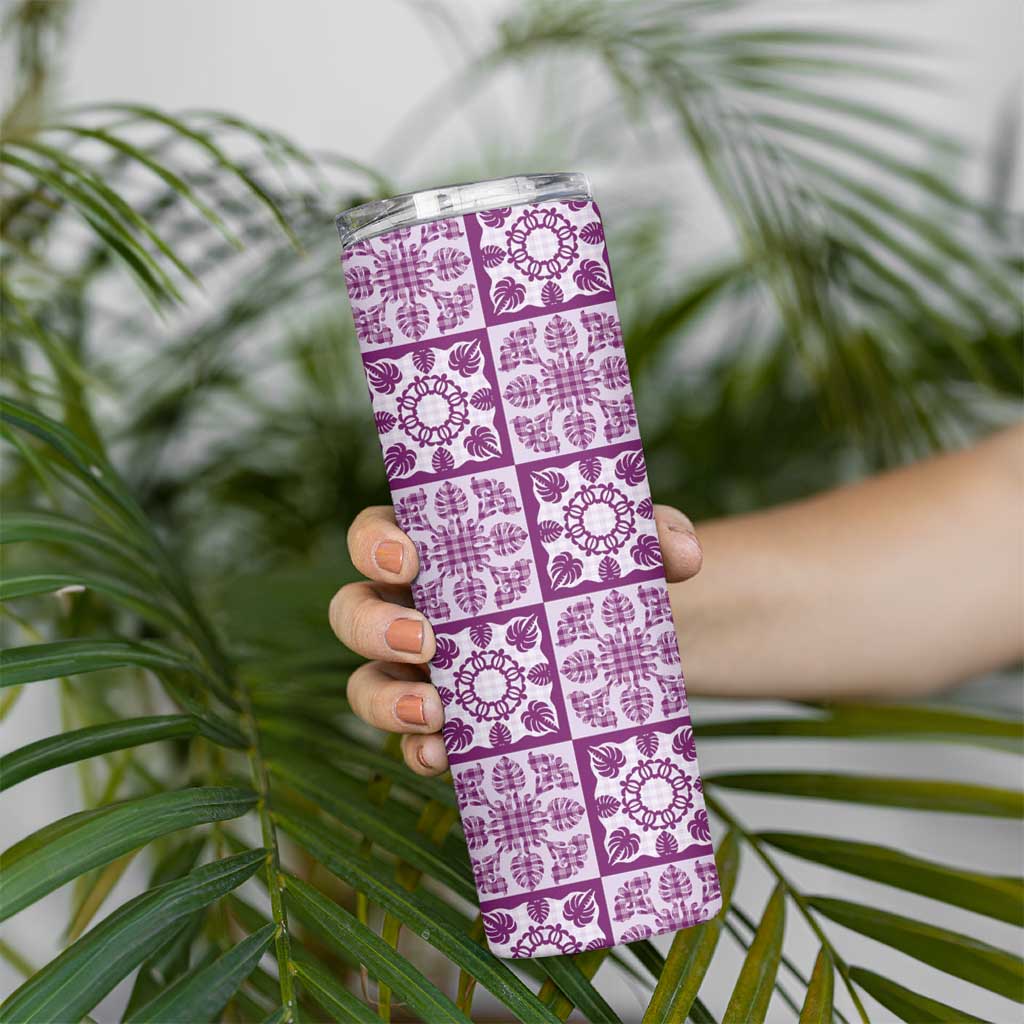 Poni Palaka Quilt Hawaii Skinny Tumbler Hawaiian Tropical Monstera Sea Turtle LT14 - Polynesian Pride