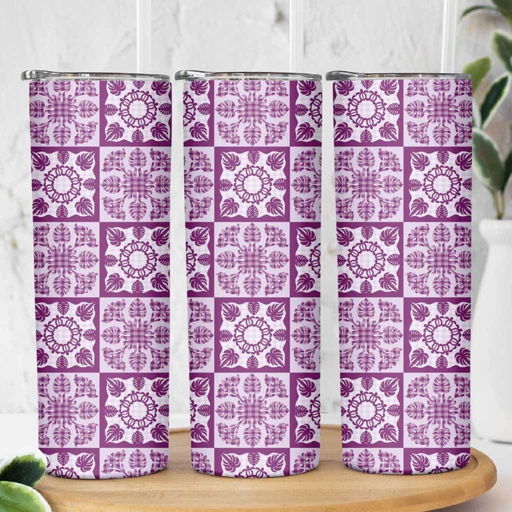 Poni Palaka Quilt Hawaii Skinny Tumbler Hawaiian Tropical Monstera Sea Turtle LT14 - Polynesian Pride