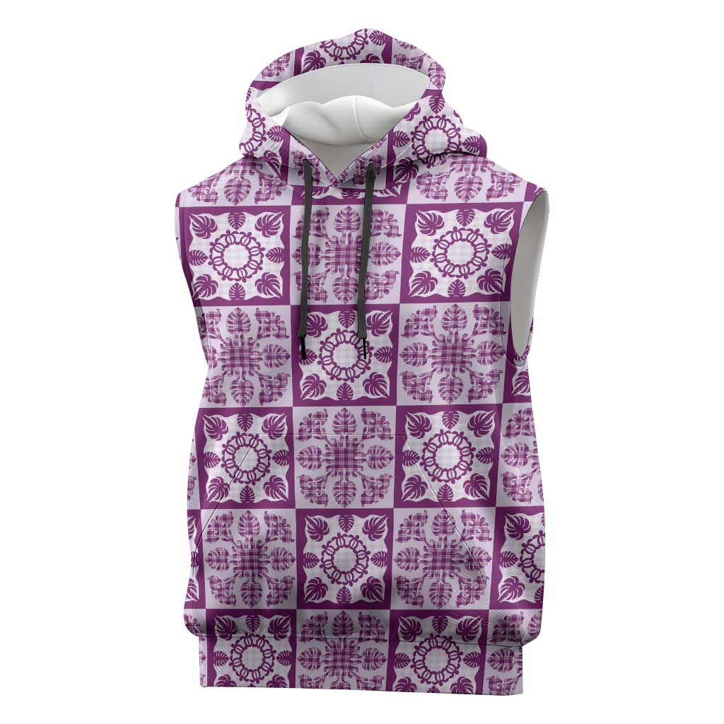 Poni Palaka Quilt Hawaii Sleeveless Hoodie Hawaiian Tropical Monstera Sea Turtle LT14 Purple - Polynesian Pride