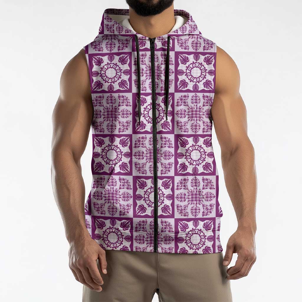 Poni Palaka Quilt Hawaii Sleeveless Zip Hoodie Hawaiian Tropical Monstera Sea Turtle LT14 - Polynesian Pride