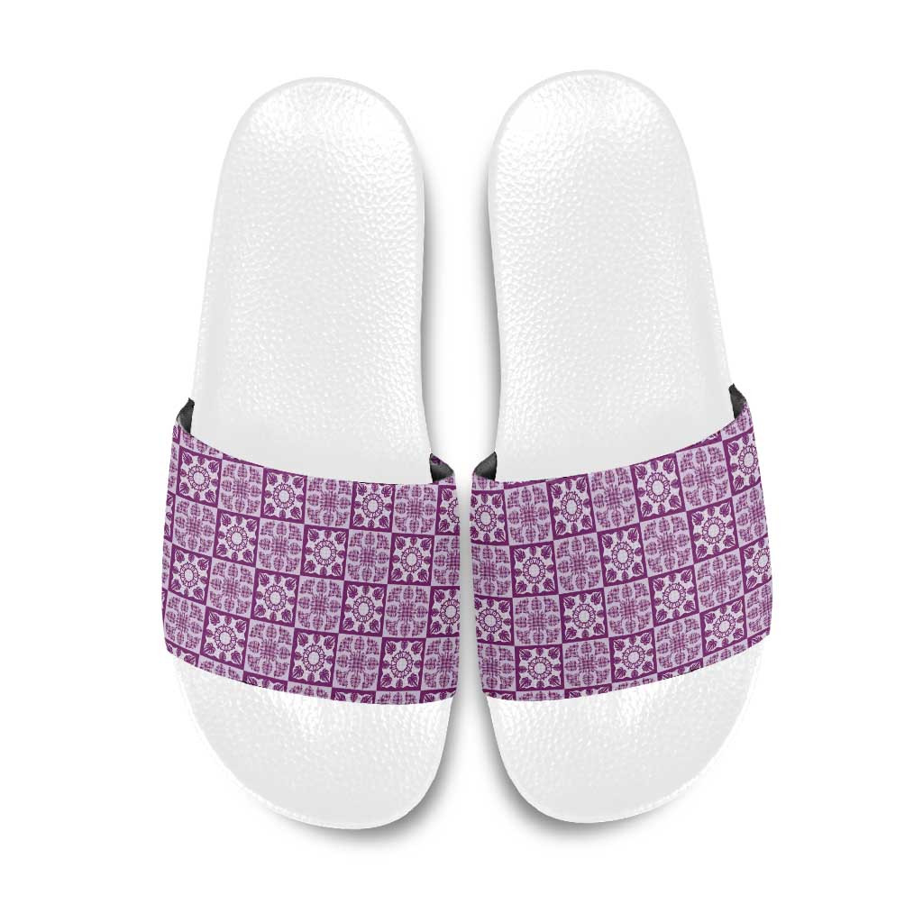 Poni Palaka Quilt Hawaii Slide Sandals Hawaiian Tropical Monstera Sea Turtle