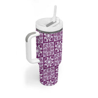 Poni Palaka Quilt Hawaii Tumbler With Handle Hawaiian Tropical Monstera Sea Turtle
