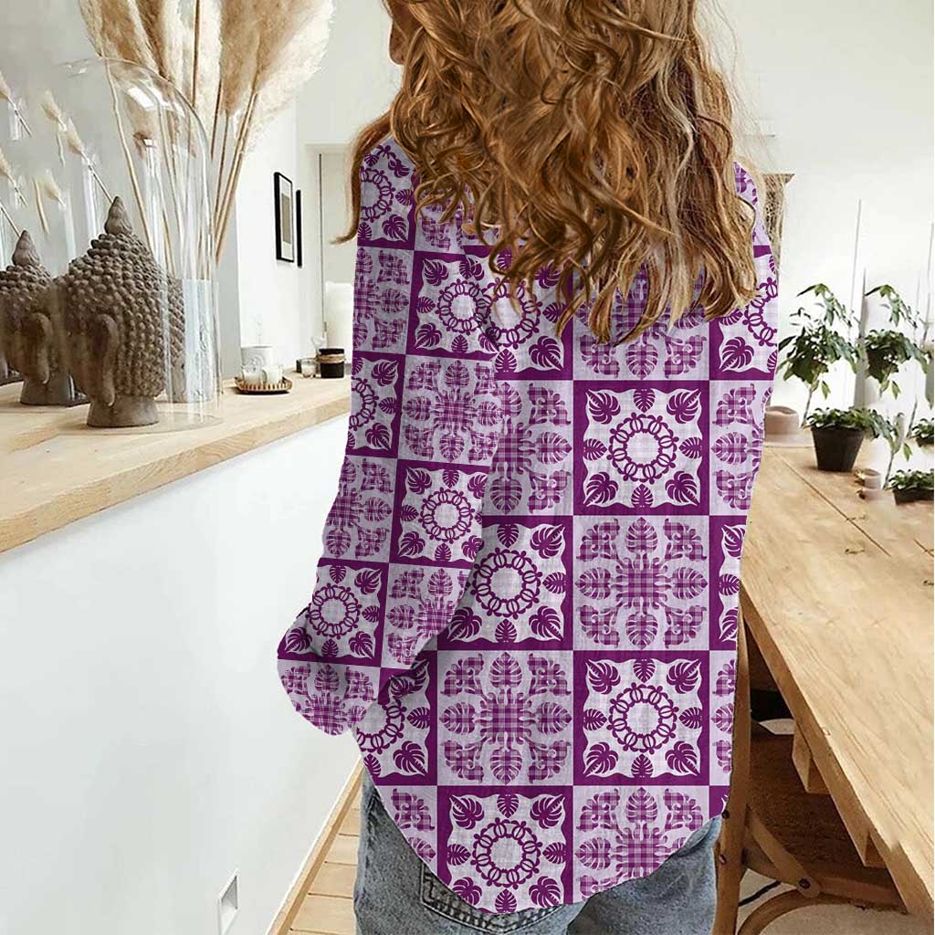Poni Palaka Quilt Hawaii Women Casual Shirt Hawaiian Tropical Monstera Sea Turtle LT14 - Polynesian Pride