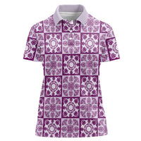 Poni Palaka Quilt Hawaii Women Polo Shirt Hawaiian Tropical Monstera Sea Turtle LT14 Female Purple - Polynesian Pride