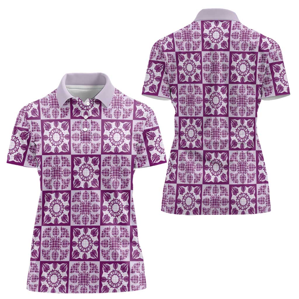 Poni Palaka Quilt Hawaii Women Polo Shirt Hawaiian Tropical Monstera Sea Turtle LT14 - Polynesian Pride