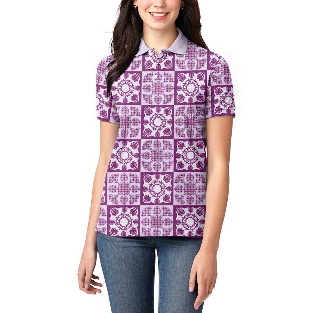 Poni Palaka Quilt Hawaii Women Polo Shirt Hawaiian Tropical Monstera Sea Turtle LT14 - Polynesian Pride