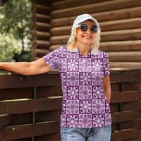 Poni Palaka Quilt Hawaii Women Polo Shirt Hawaiian Tropical Monstera Sea Turtle LT14 - Polynesian Pride