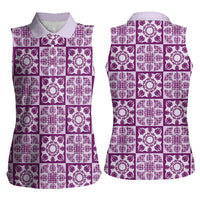 Poni Palaka Quilt Hawaii Women Sleeveless Polo Shirt Hawaiian Tropical Monstera Sea Turtle LT14 - Polynesian Pride