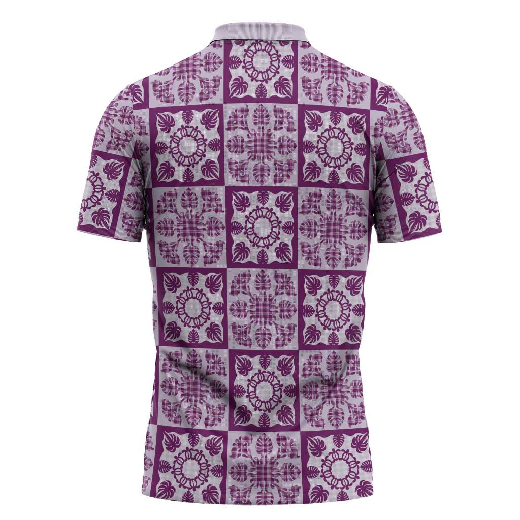 Poni Palaka Quilt Hawaii Zipper Polo Shirt Hawaiian Tropical Monstera Sea Turtle LT14 - Polynesian Pride